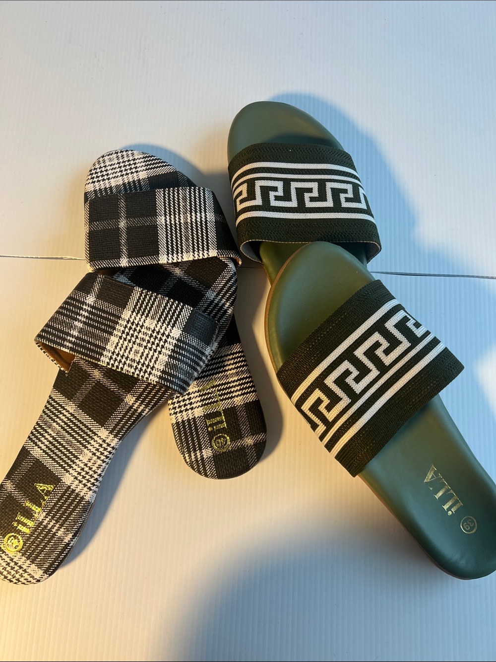 Two pairs Black & White Plaid Slide Sandals